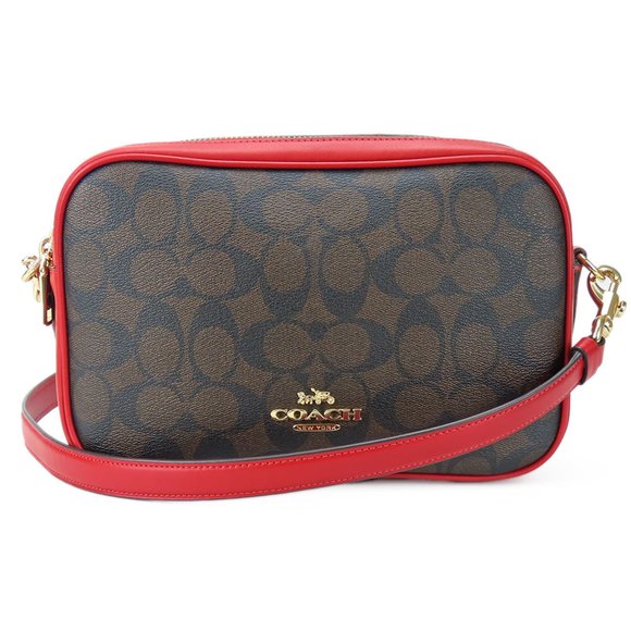 Coach Shoulder Bag 68168 Signature Leather Red Brown Camera Women's COACH - Picture 1 of 10